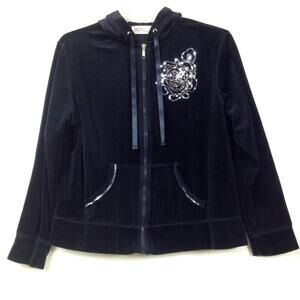 Vintage Cotton Velour Hooded Zip Front Jacket XL